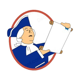 United States Town Crier reading scroll listed in symbols and history decals.