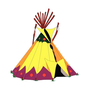 Native American yellow and purple teepee listed in symbols and history decals.