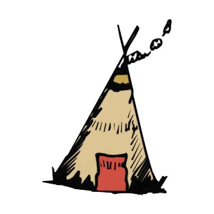 Native American teepee with smoke coming out listed in symbols and history decals.