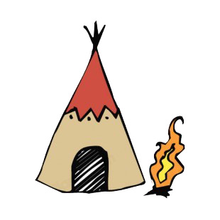 Native American teepee with fire next to it listed in symbols and history decals.