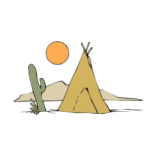 Native American teepee in the desert listed in symbols and history decals.