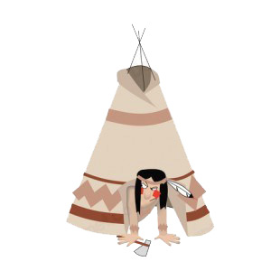 Native American teepee with indian looking outside listed in symbols and history decals.