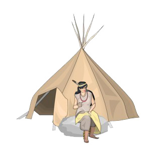 Native American teepee with woman sitting on a rock listed in symbols and history decals.