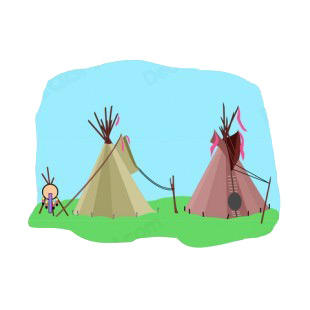 Native American white and pink teepees listed in symbols and history decals.