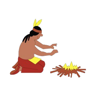 Native American warming hands by fire listed in symbols and history decals.