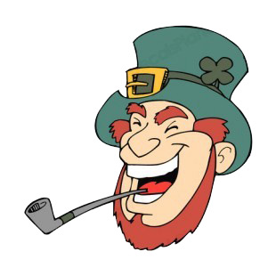 Leprechaun withh pipe in his mouth laughing listed in saint patrick's day decals.