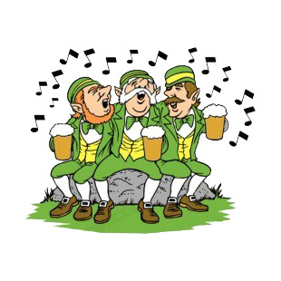 Leprechauns with beer mugs singing listed in saint patrick's day decals.