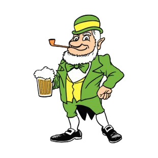 Leprechaun with beer mug listed in saint patrick's day decals.