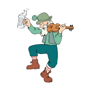 Man with beer mug and violin dancing listed in saint patrick's day decals.