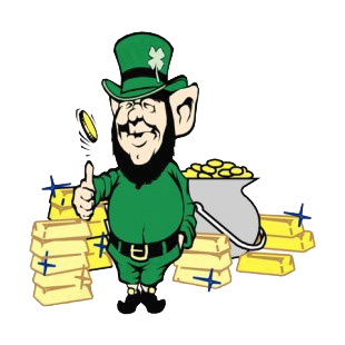 Leprechaun with pot of gold and ingots listed in saint patrick's day decals.