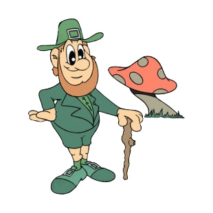 Leprechaun with cane and red mushroom listed in saint patrick's day decals.