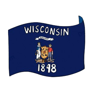 Wisconsin state flag waving listed in states decals.