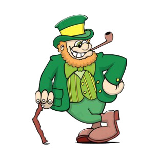 Leprechaun with cane smoking pipe listed in saint patrick's day decals.