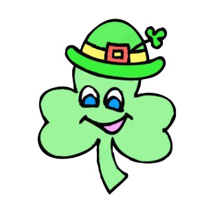 Shamrock whith derby hat smiling listed in saint patrick's day decals.