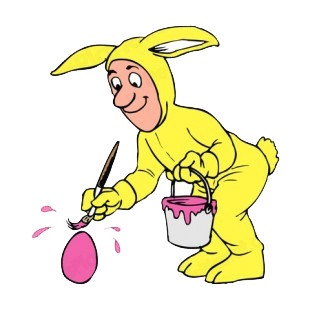 Man in yellow bunny custom paiting egg listed in easter decals.