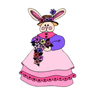 Bunny lady with hat and pink dress listed in easter decals.