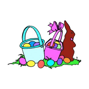 Easter baskets with chocolate bunny listed in easter decals.
