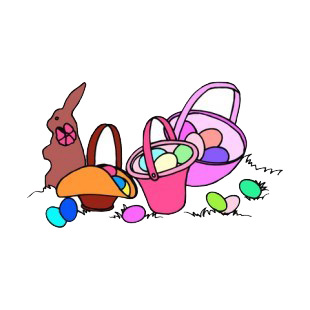 Easter egg baskets with chocolate bunny listed in easter decals.