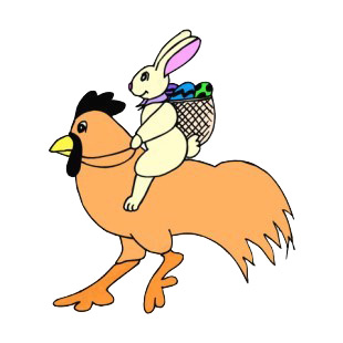 Bunny with easter egg basket riding hen listed in easter decals.