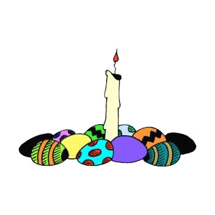Candle with multi colored easter eggs listed in easter decals.
