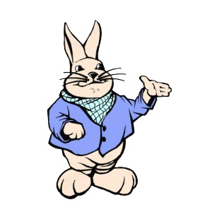 Bunny with blue jacket and green scarf listed in easter decals.