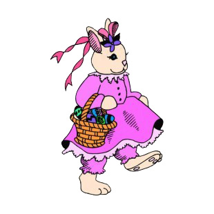 Female bunny with pink dress holding easter egg basket listed in easter decals.