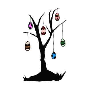 Multi colored easter eggs hanging on tree listed in easter decals.