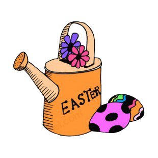 Watering can with flowers and easter eggs listed in easter decals.