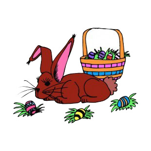 Brown bunny with easter egg basket listed in easter decals.