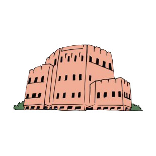 Large pink office building with threes listed in buildings decals.