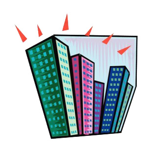 Multi colors skyscrapers listed in buildings decals.