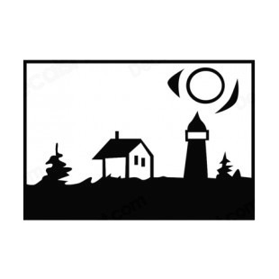 Lighthouse with house at moonlight listed in buildings decals.
