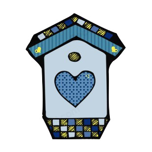 Blue birdhouse with blue heart listed in buildings decals.