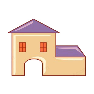 Beige with purple roof house listed in buildings decals.