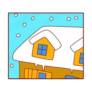 House with roof covered of snow listed in buildings decals.