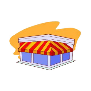 Store with yellow and red awning listed in buildings decals.