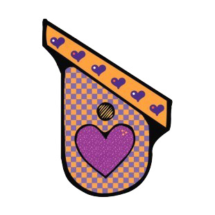 Orange and purple with heart shaped hole birdhouse listed in buildings decals.