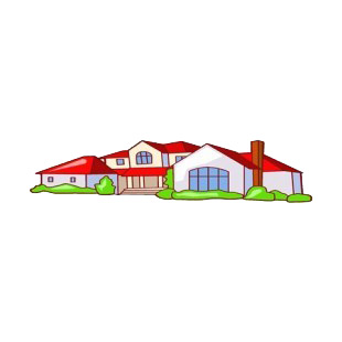 Big house with big windows and red roof listed in buildings decals.