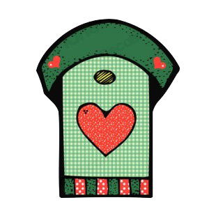 Green with red hearts birdhouse listed in buildings decals.