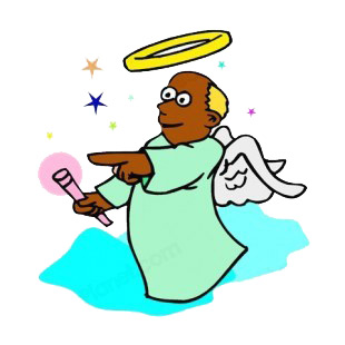 Angel with blue dress and pink glow stick pointing listed in angels decals.