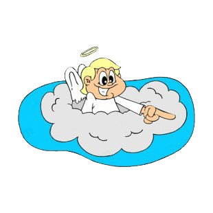 Angel in a cloud laughing and pointing listed in angels decals.