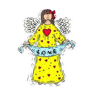 Angel in yellow and red hearts dress with love banner listed in angels decals.
