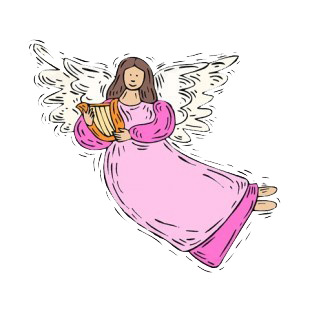 Angel with pink dress playing harp listed in angels decals.
