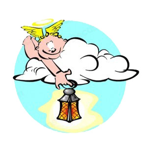 Cherub laying on cloud holding lantern listed in angels decals.