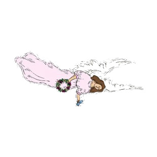 Angel in pink dress with wreath and blue bird listed in angels decals.