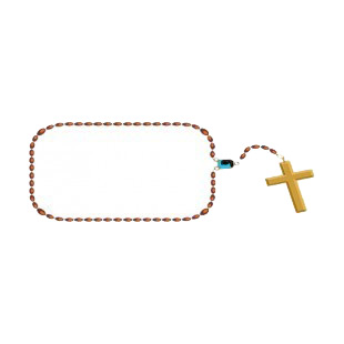 Brown and gold rosary listed in crosses decals.