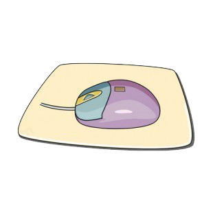 Purple and blue wired computer mouse on mousepad listed in business decals.