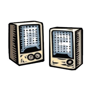 Computer speakers listed in business decals.