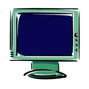 Green computer monitor listed in business decals.
