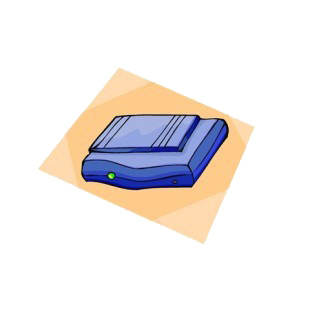 Blue computer scanner listed in business decals.